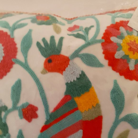 Levtex Home Throw Pillow 18" x 18"  Peacock Flowers Cotton Multi Color - Picture 5 of 11